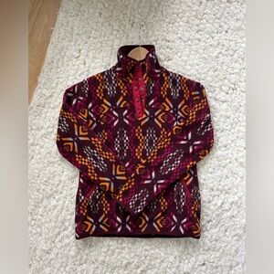 Woolrich Snap Womens Fleece Pullover Sweater Aztec Print Pattern All Over Wine